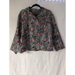 Chicos Multicolor Floral Shiny Iridescent Metallic Button Light Jacket Size 3